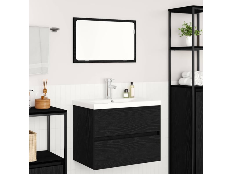  Ensemble de mobilier de salle de bain 3 pièces chêne noir cf64455  - Conforama D