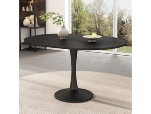Table à manger 140x100x75 cm, design simple et moderne, ovale extensible, en mdf, noir