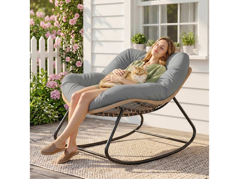  Fauteuil à bascule de jardin, chaise à bascule, rocking chair, acier, 107x97x79cm, gris  - Conforama D