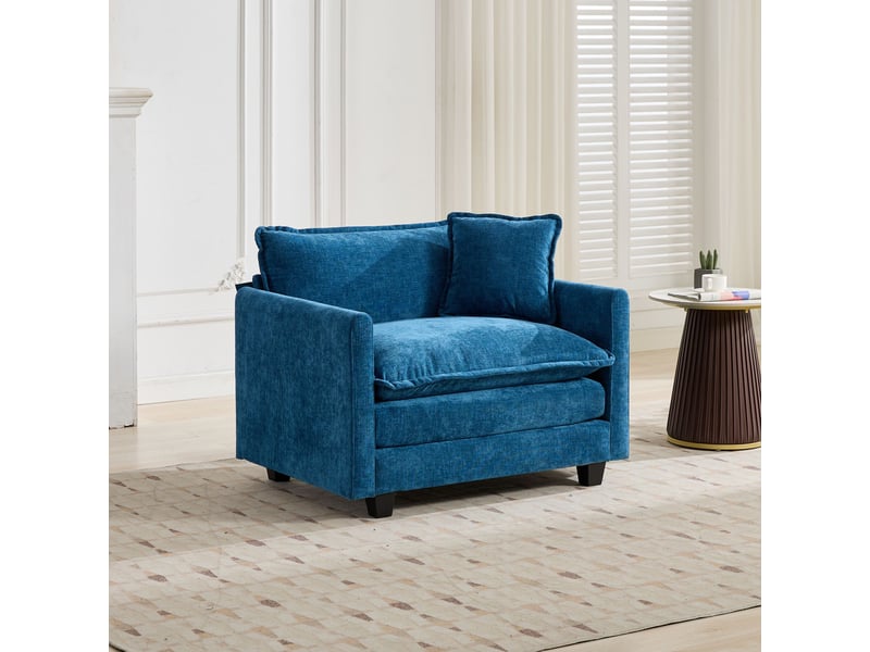 Canapé cloud 1 place, chenille bleue, canapé modulable moderne, assise double couche confortable, tissu respirant, style contemporain - Conforama B