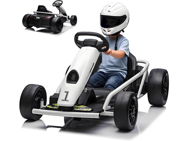  Kart électrique pour enfant 24 v, mode dérive, 2x300 w, siège réglable, mp3, 70 kg – blanc PTO_0YXZATD8 - Conforama A