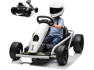 Kart électrique pour enfant 24 v, mode dérive, 2x300 w, siège réglable, mp3, 70 kg – blanc
