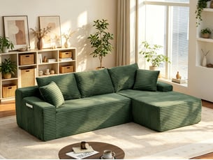 Canapé d'angle compressé droit fixe <strong>BGSRYAO</strong> <strong></strong> 3 places Velours côtelé Vert