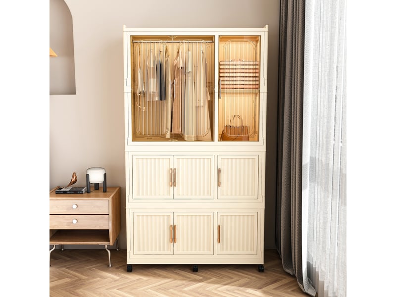  Armoire pliable modulable en pp, 9 portes, penderie, 6 roulettes et 6 cintres  - Conforama B