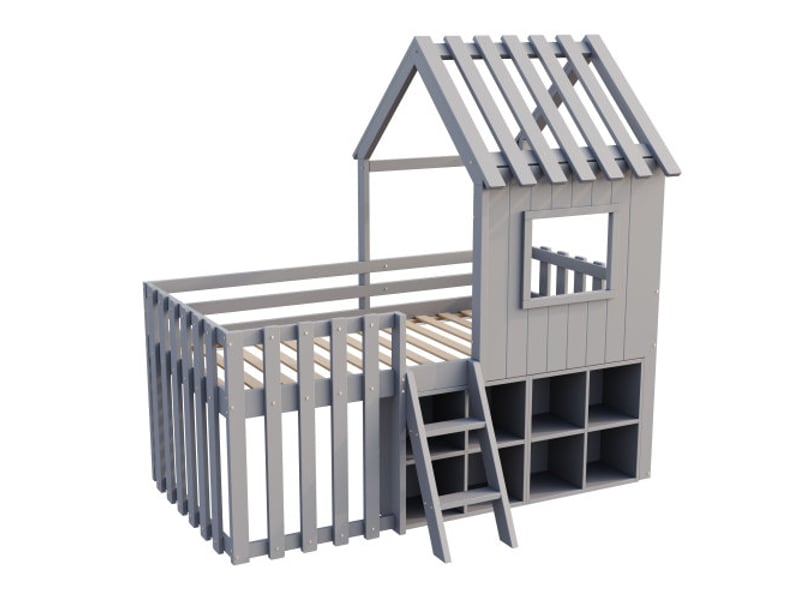  Lit cabane enfant 90x200, structure bois massif , lit enfant, rangement intégré, design ludique, accès sécuris  - Conforama D