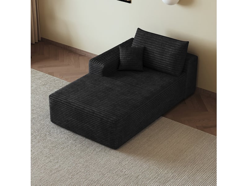  Canapé convertible 1 place réversible avec méridienne sans montage en velours côtelé noir, 175 × 95 × 83 cm  - Conforama B