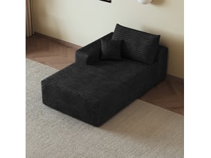Canapé convertible 1 place réversible avec méridienne sans montage en velours côtelé noir, 175 × 95 × 83 cm