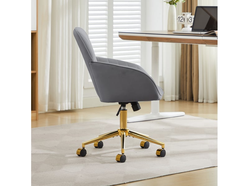  Chaise de bureau pivotante en velours gris, hauteur réglable et assise rembourrée pour travailler longtemps  - Conforama D