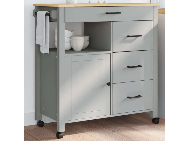  Desserte de cuisine, chariot de rangement 84x40x88,5 cm gris bois massif de pin shl97410  - Conforama B