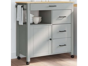 Desserte de cuisine, chariot de rangement 84x40x88,5 cm gris bois massif de pin shl97410
