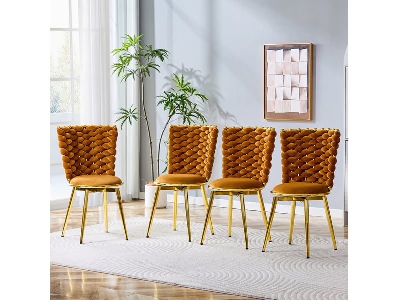  Lot de 2 chaises de salle à manger en velours orange et doré avec pieds en métal  - Conforama C