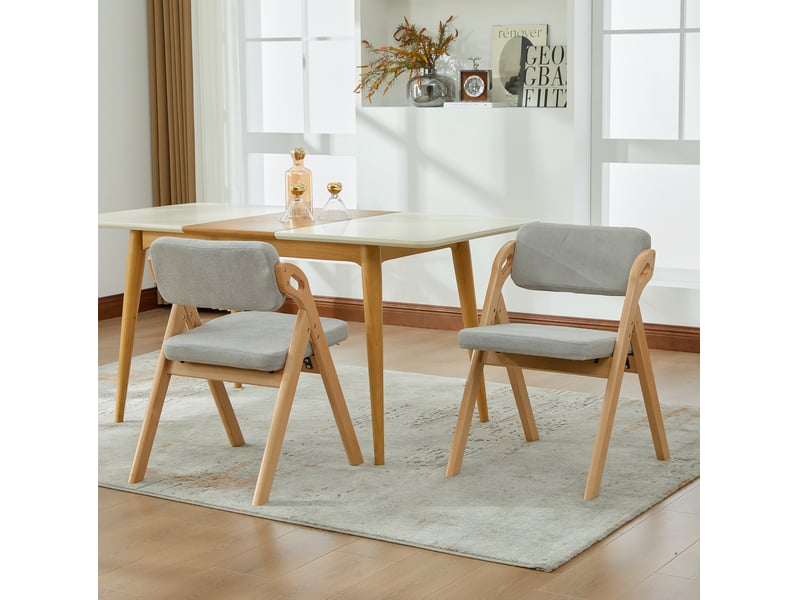  Lot de 2 chaises de salle à manger pliantes avec assise rembourrée et housse amovible en bois de hêtre et tissu gris  - Conforama B
