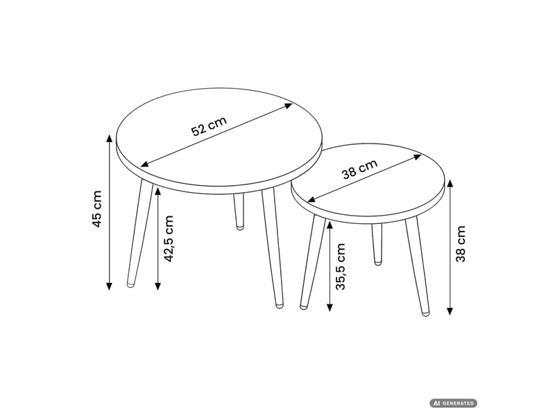  Lot de 2 tables basses twino noires 52 cm rondes pieds noirs 52x52x45 cm et 38x38x38 cm TWINO - Conforama C
