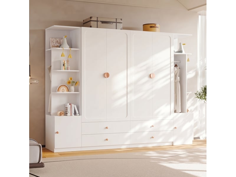 Armoire 6 portes modenvie 270 x 45 x 200 cm blanche avec 4 tiroirs et 4 tringles - Conforama B