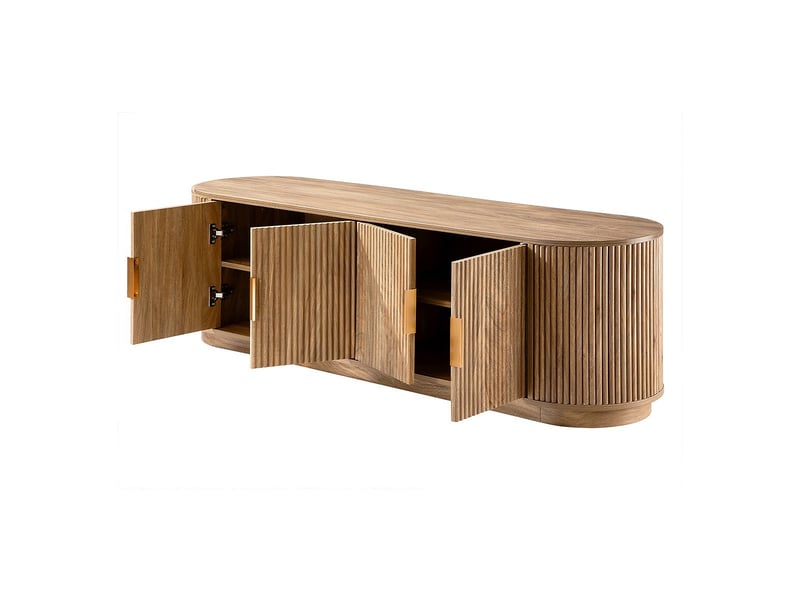  Meuble tv 4 portes effet chêne façades lames arrondies l160 cm - achille  - Conforama E