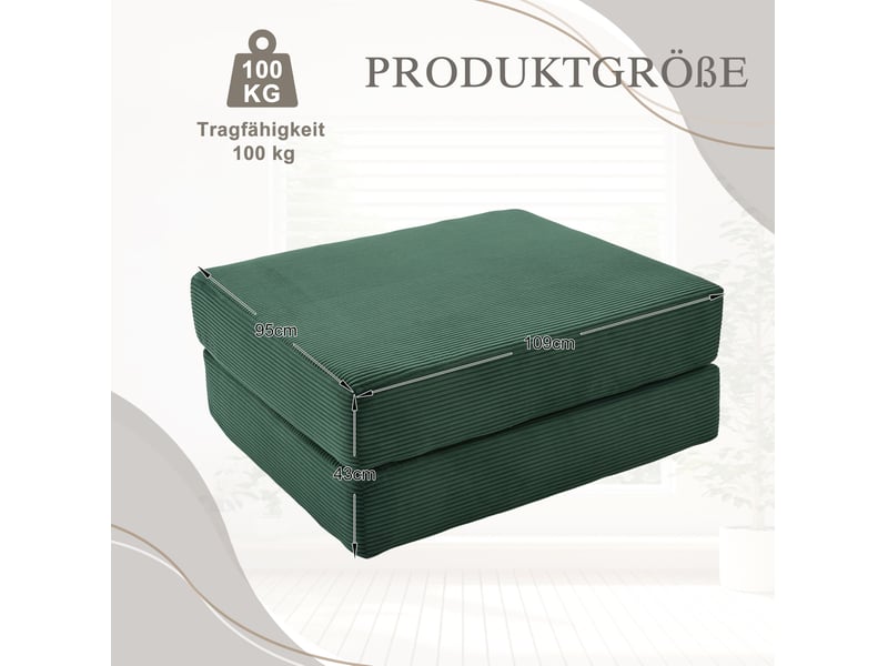  Repose-pied convertible sans montage avec 2 blocs de mousse épais, en velours côtelé émeraude, 109 × 95 × 43 cm  - Conforama E