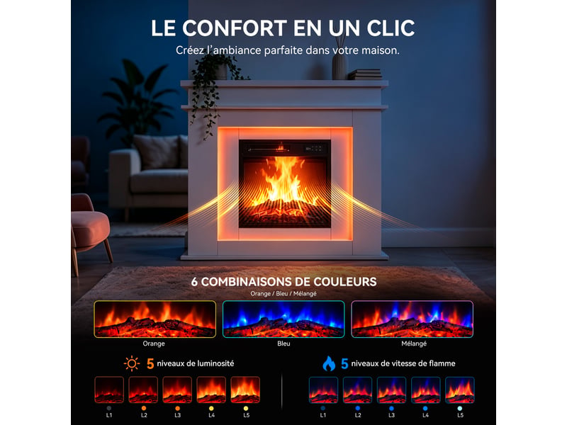  Homavo 18b‑1 : cheminée électrique d’ambiance chauffante, puissance 9001800 w, équipée d’une fonction minuterie et d’une protection contre la surchauffe.  - Conforama E