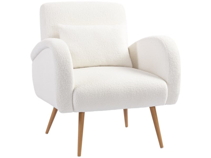  Fauteuil rembourré crème, revêtement polaire, coussin lombaire, pieds métal, fauteuil de lecture  - Conforama A