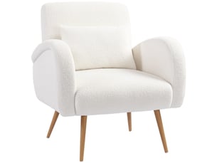 Fauteuil rembourré crème, revêtement polaire, coussin lombaire, pieds métal, fauteuil de lecture