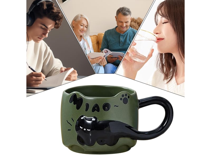  Mug en céramique, motif chat, vert, 380 ml  - Conforama D