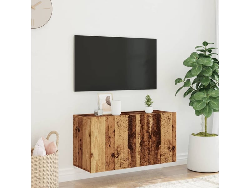  Meuble tv - banc tv - meuble de rangement mural vieux bois 80x30x41 cm  - Conforama C