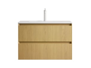 Meuble sous vasque mural avec vasque en céramique, 2 tiroirs à fermeture douce pour salle de bain 75 × 39 × 50 cm