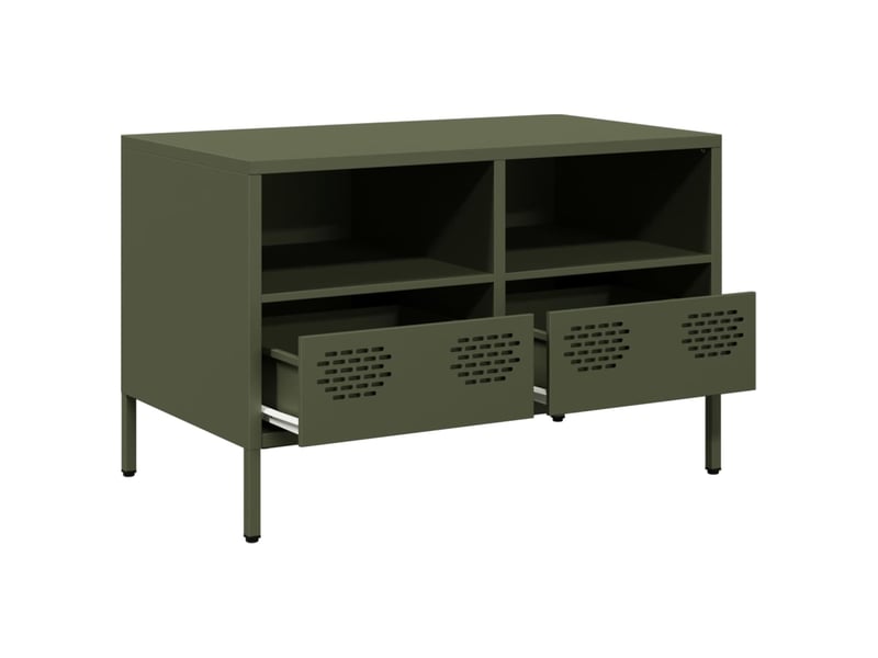  Meuble tv - banc tv - meuble de rangement vert olive 68x39x43,5 cm acier laminé à froid  - Conforama D