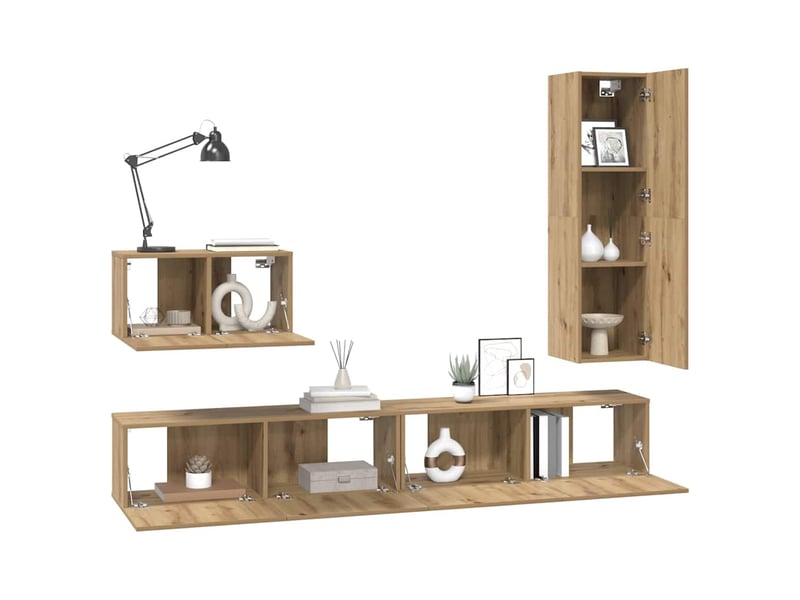  Ensemble meuble tv - banc tv - meuble de rangement 4 pcs chêne artisanal bois d'ingénierie  - Conforama C