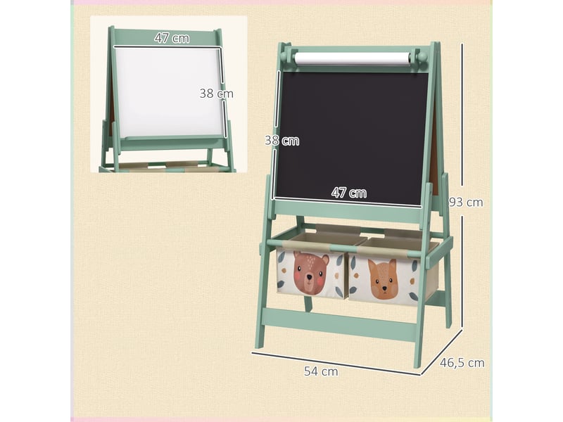  Tableau chevalet enfant ardoise double face tableau à craie rouleau papier 2 paniers vert 54 x 46,5 x 93 cm  - Conforama C