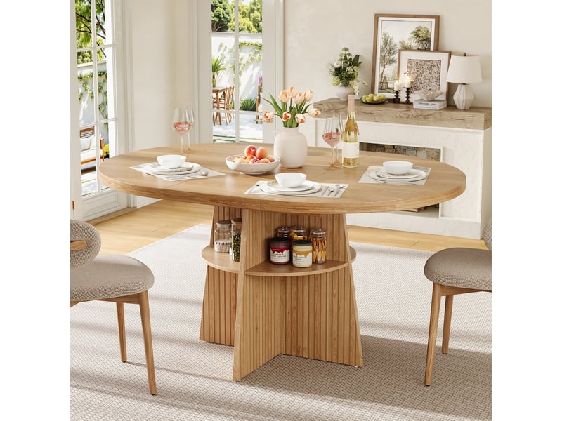  Table de cuisine ronde avec allonge bois clair - 110x110-150max.cm mdf  - Conforama B