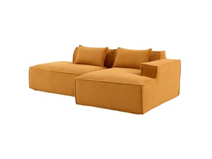 Canapé 2 places 233 x 129 x 70 cm jaune moutarde en polyester avec 2 coussins
