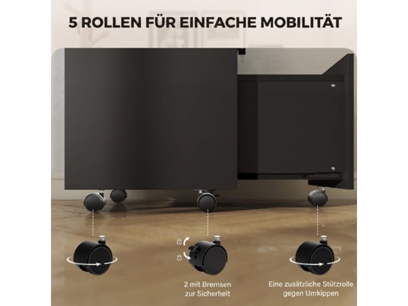  Caisson de bureau noir, 2 tiroirs, 1 verrouillable, 5 roulettes, 40x40x65 cm  - Conforama E