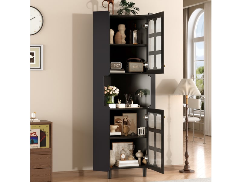  Meuble d’angle 63,5x157,5 cm avec éclairage led, finition laquée, mdf, noir  - Conforama E