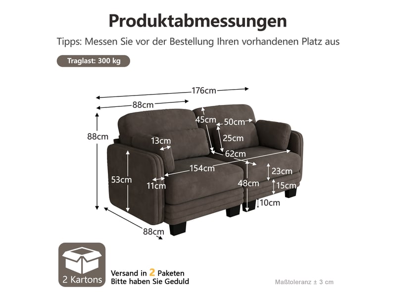  Canapé modulable - 2 places - coussins d'accoudoirs - tissu chenille - structure en bois massif - mobilier de salon - brun CozyNest - Conforama D