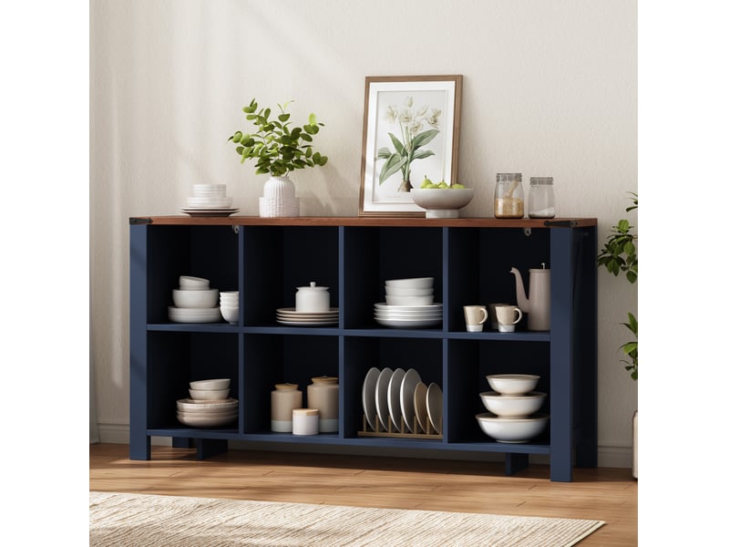 Meuble de rangement à 8 niches ouvertes avec pieds et dispositif anti-basculement pour salon en mdf 140 × 34 × 75 cm - Conforama D
