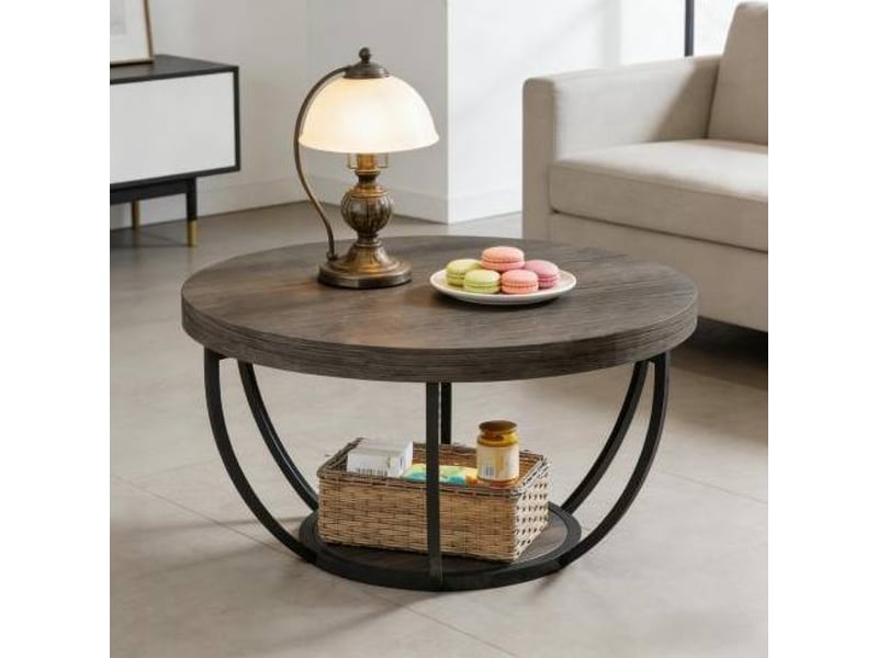  Table basse ronde à 2 niveaux 80,5 cm gris evryae  - Conforama D