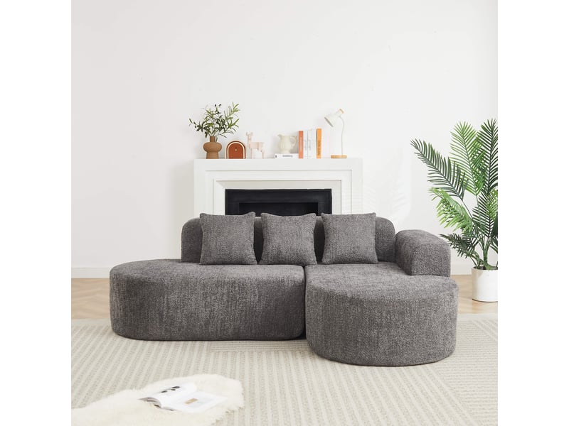  Canapé d’angle droit 3 places en chenille gris anthracite, 222 x 157 x 73 cm Fay Lum - Conforama D