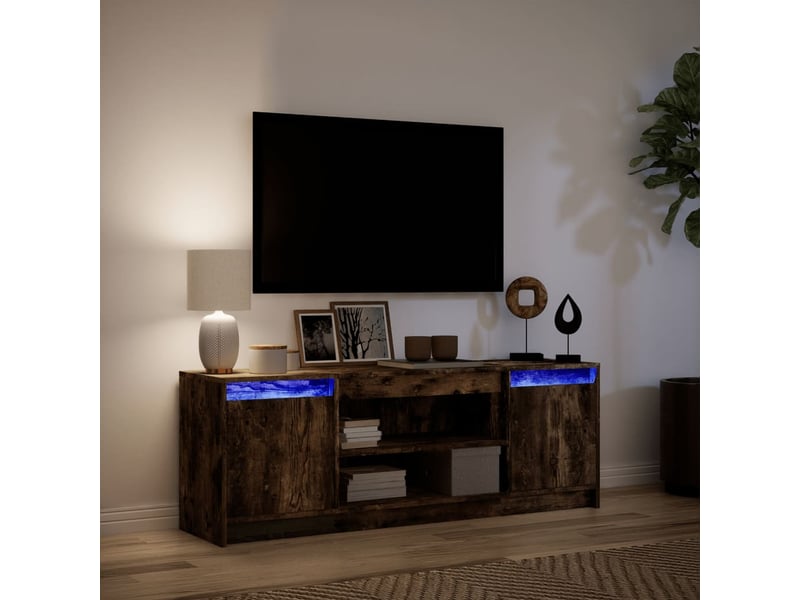  Meuble tv - banc tv - meuble de rangement avec led chêne fumé 139,5x34x50 cm bois d'ingénierie  - Conforama E