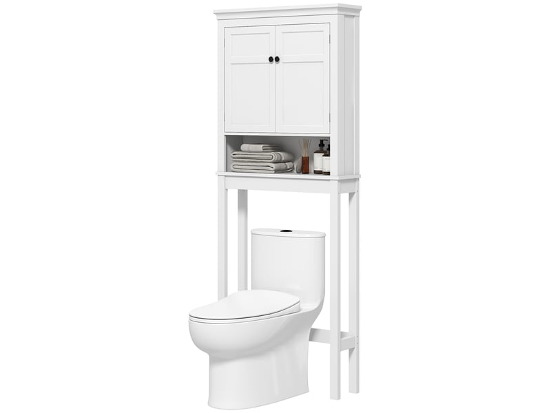Meuble wc dessus de toilette meuble machine à laver meuble salle de bain placard 2 portes réglables étagères blanc - Conforama B