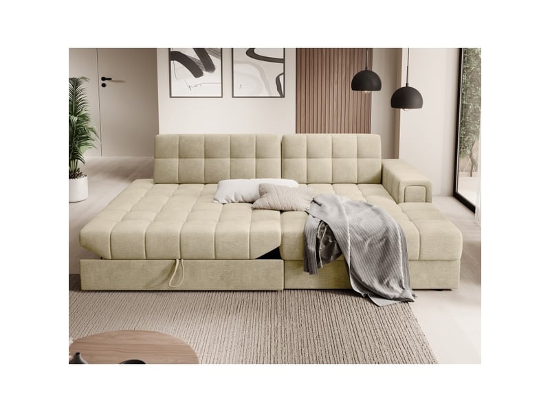  Canapé d'angle convertible cubito beige 240 cm avec coffre et couchage  - Conforama B