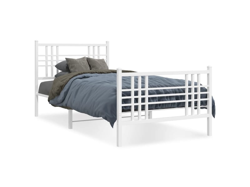  Lit simple- lit adulte -  cadre de lit métal sans matelas et pied de lit blanc 100x200 cm  - Conforama A