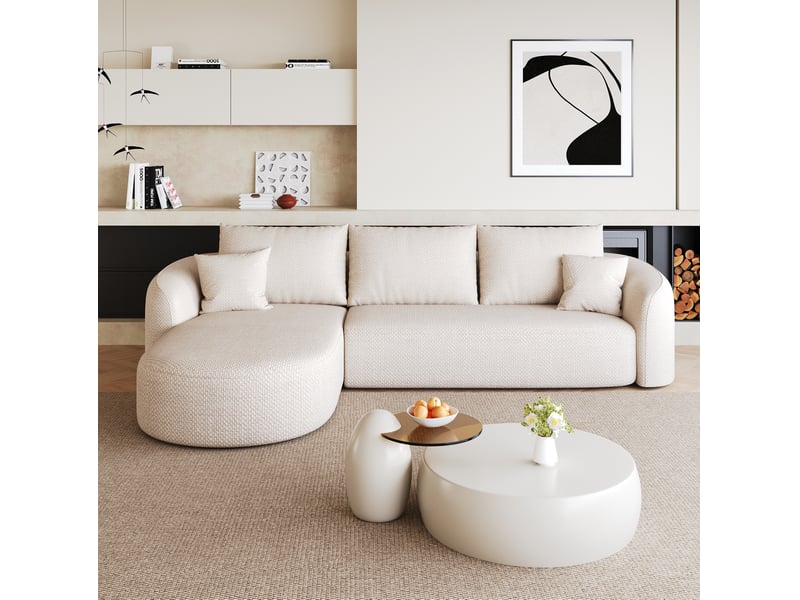 Canapé d’angle gauche 4 places 266x168 cm en chenille blanche sans montage  - Conforama B