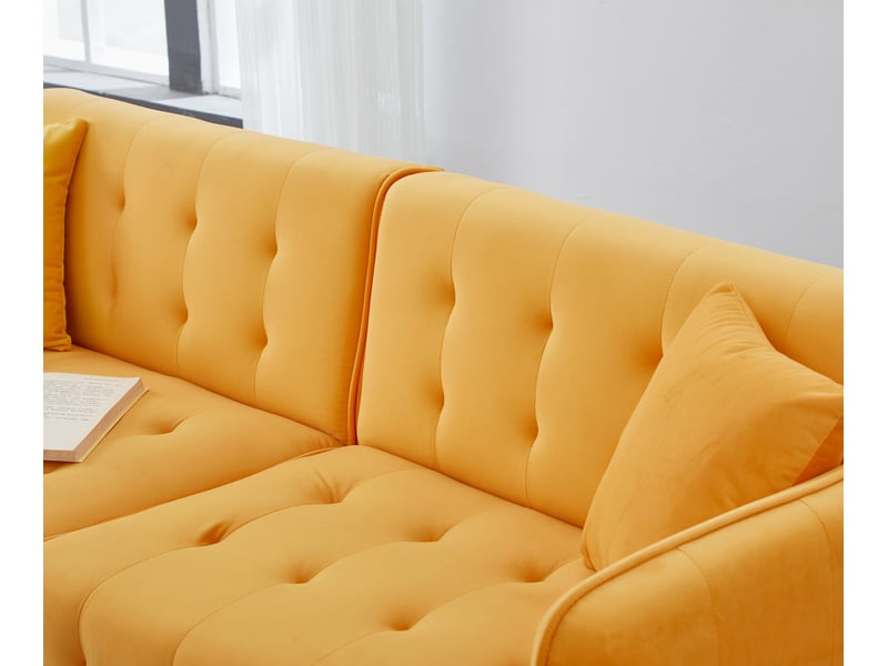  Canapé-lit 2 places 215x81,5 cm convertible, dossiers et accoudoirs réglables, bois, jaune  - Conforama E