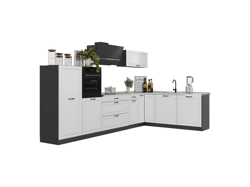 Vicco cuisine en angle, blanc campagneanthracite, 347 x cm plan de travail chêne doré - Conforama E