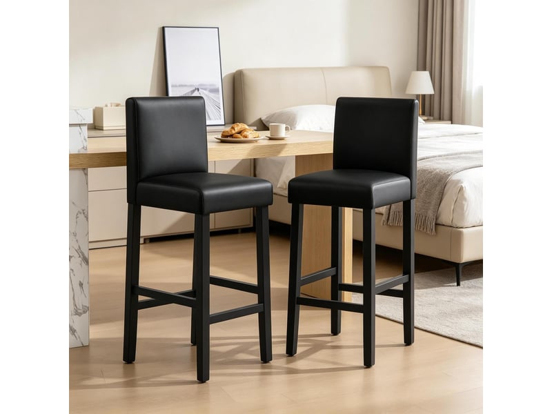  Lot de 2 tabourets de bar 41 x 37,5 x 110 cm - assise rembourrée en similicuir - pieds en bois massif avec repose-pieds - noir  - Conforama D