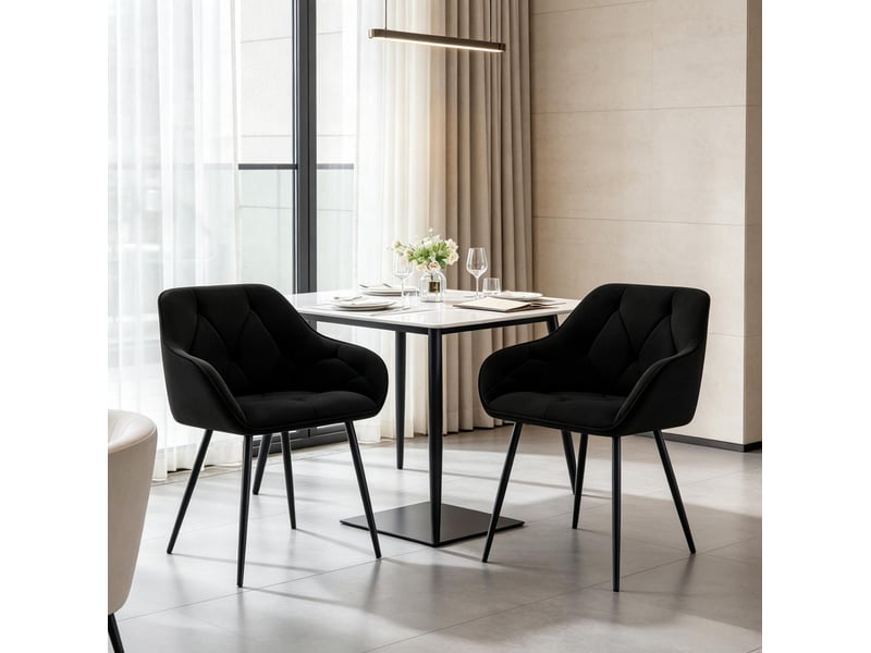  Lot de 2 chaises de salle à manger 45,5x45x83,5 cm dossier ergonomique velours métal noir  - Conforama C