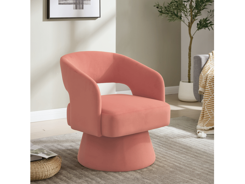  Fauteuil pivotant à 360° 66x68x75 cm, garnissage en mousse moelleuse, dossier ouvert, tissu en chenille, rose, piètement en métal, bois  - Conforama B