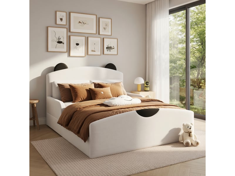  Lit d'enfant 140 x 200, avec 2 coussins décoratifs, en lin, couleur blanc  - Conforama B