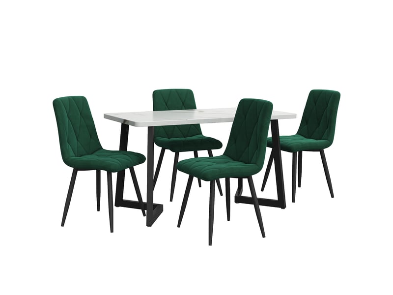  Ensemble table à manger 117x68x75 cm avec 4 chaises vert foncé  - Conforama E
