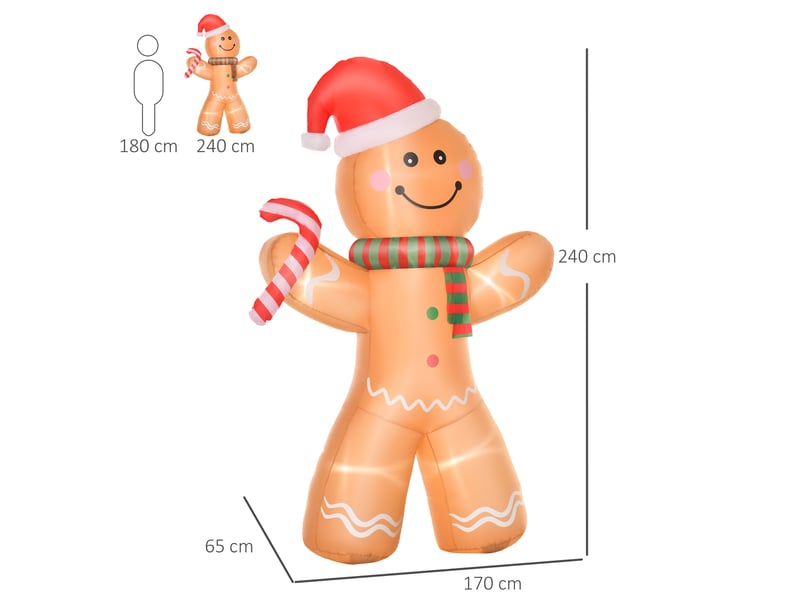  Bonhomme de pain d'épice gonflable de noël avec led et souffleur 240 cm  - Conforama C